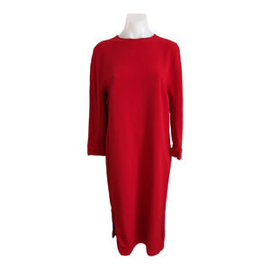 Haider Ackermann Size 40 US 8 Shift Midi Dress Red Crew Neck Long Sleeves
